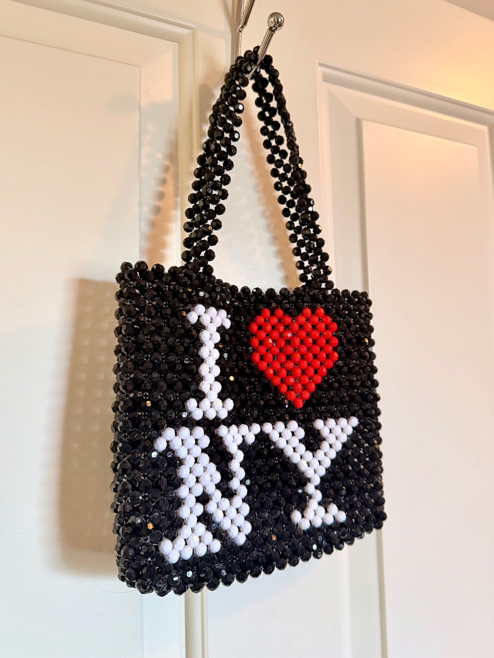 Beaded 'I ♥ NY' Black Tote Bag